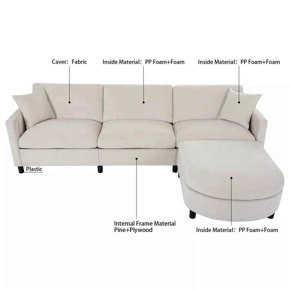 Modern Chenille L Shaped Sectional Couch - Image 2