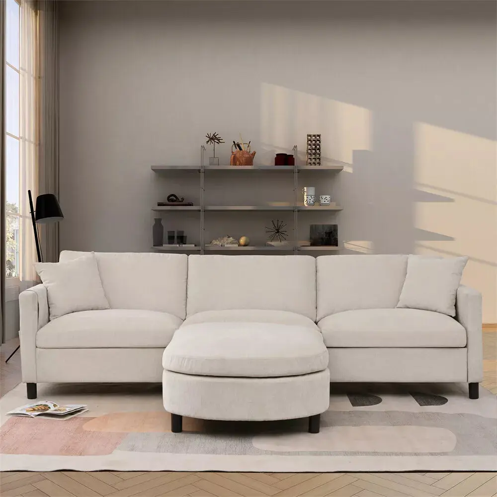 Modern Chenille L Shaped Sectional Couch - Image 4