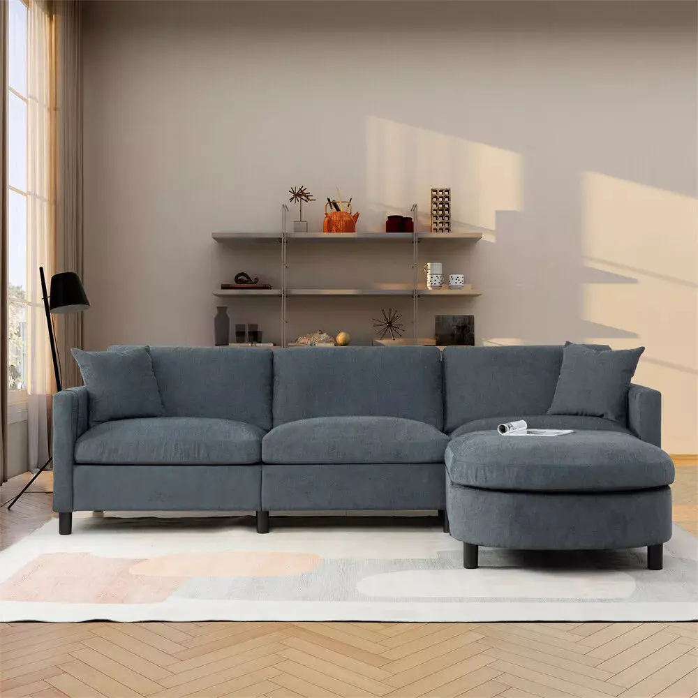 Modern Chenille L Shaped Sectional Couch - Image 9