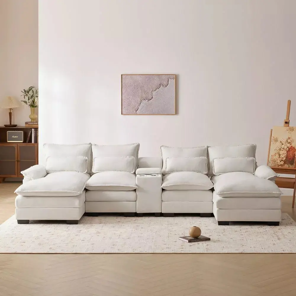 Modern Chenille U Shaped Sectional Console Couch - Image 2