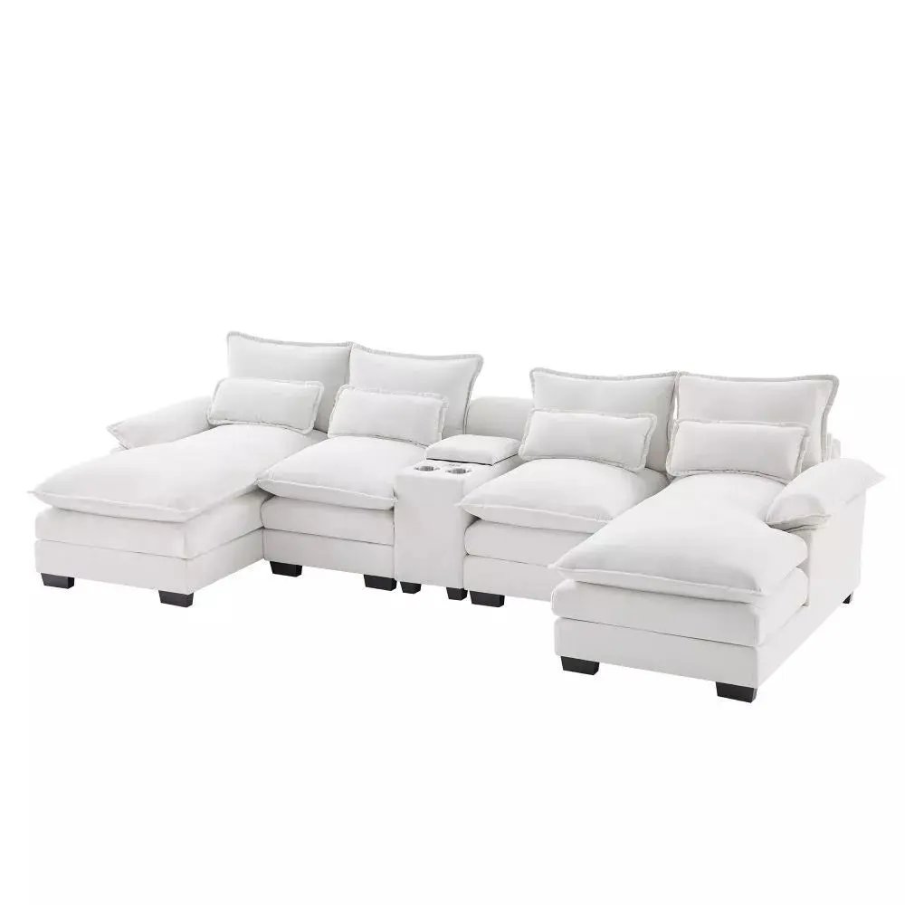 Modern Chenille U Shaped Sectional Console Couch - Image 3