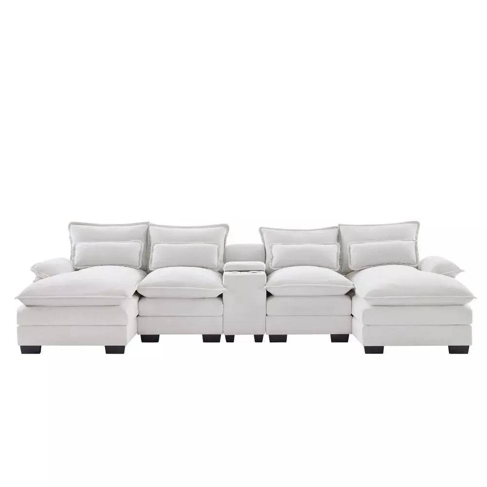 Modern Chenille U Shaped Sectional Console Couch - Image 4