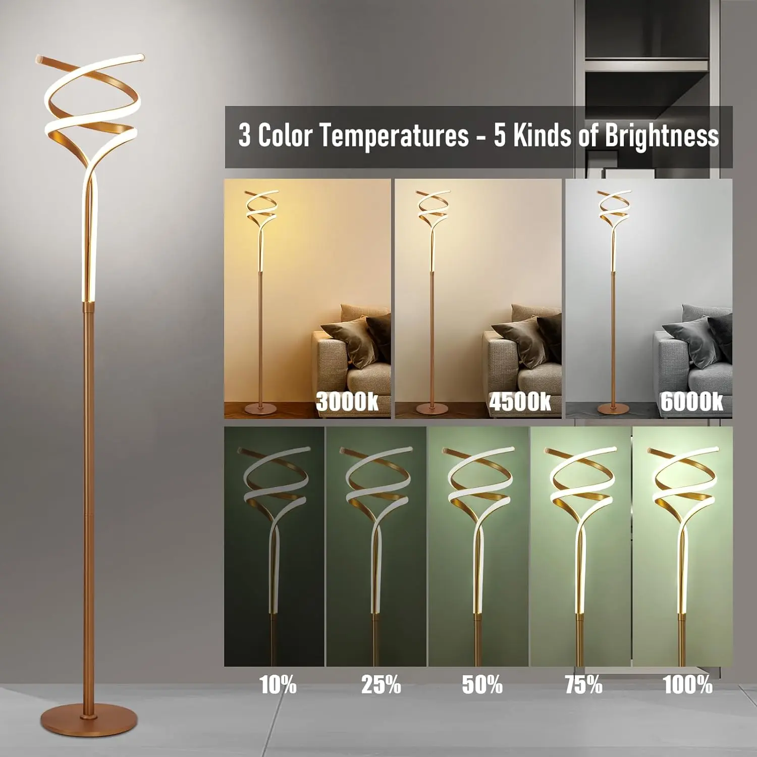 Modern Spiral Living Room Floor Lamp - Image 3