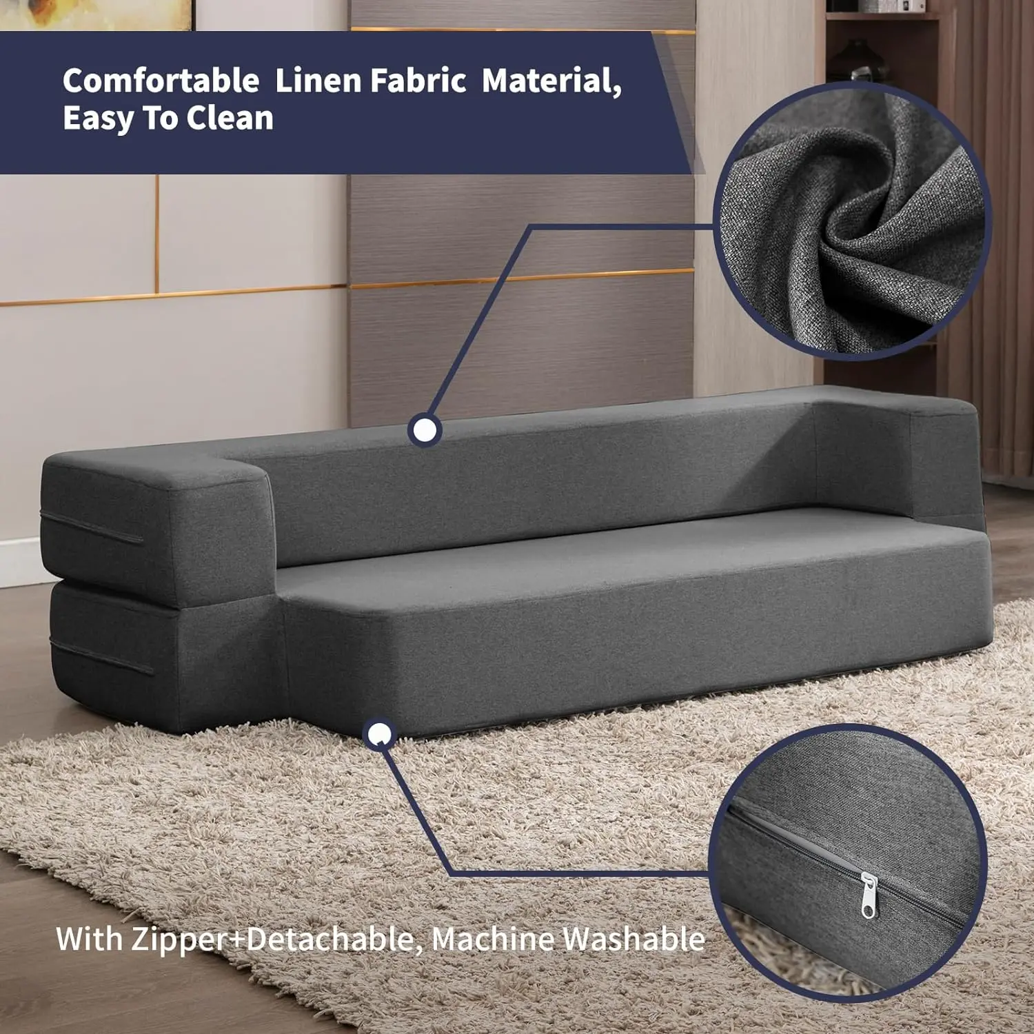 Modern Straight Queen Convertible Futon Sofa Bed - Image 4