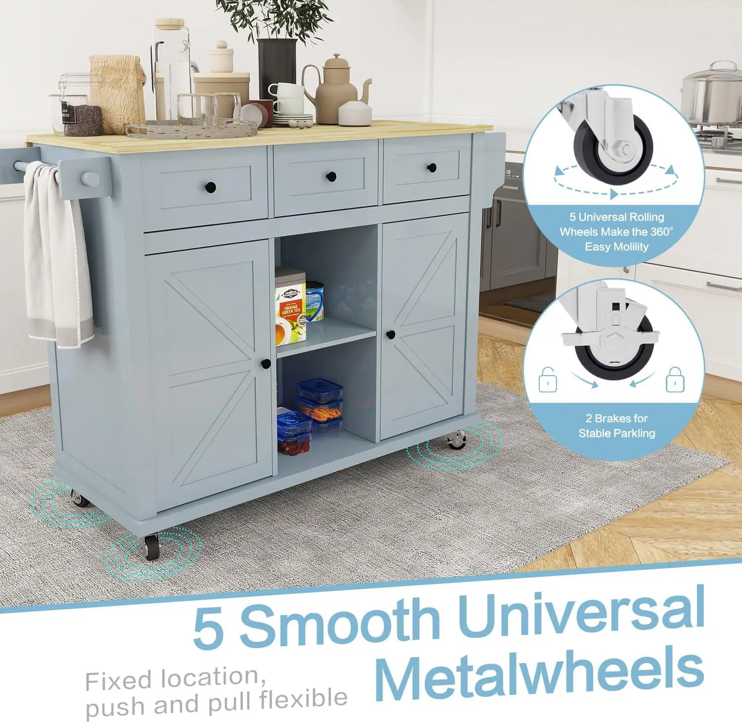 Moore Rolling Drop Leaf Kitchen Island Cart - Image 4