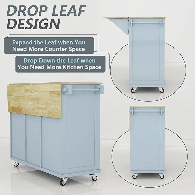 Moore Rolling Drop Leaf Kitchen Island Cart - Image 5
