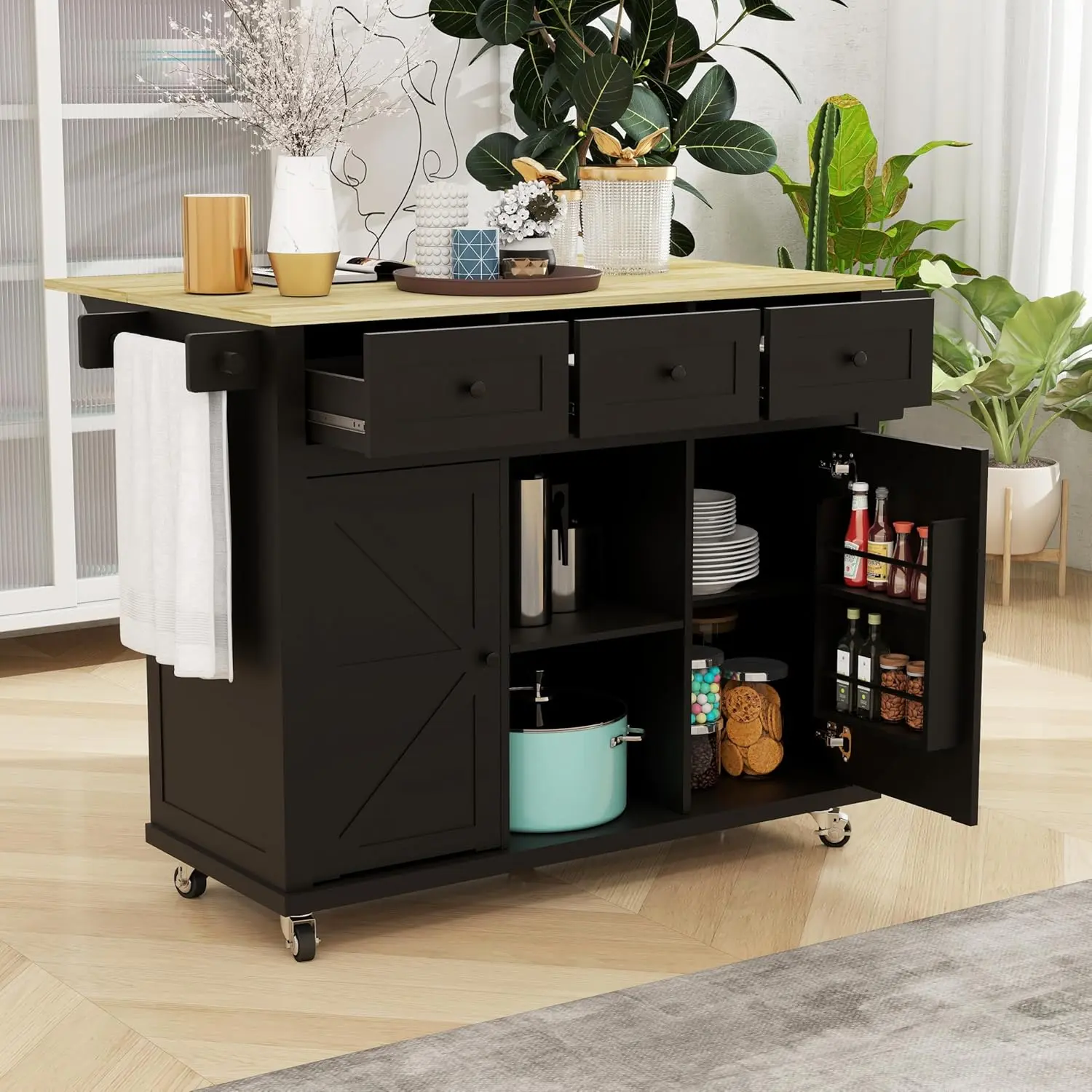 Moore Rolling Drop Leaf Kitchen Island Cart - Image 7