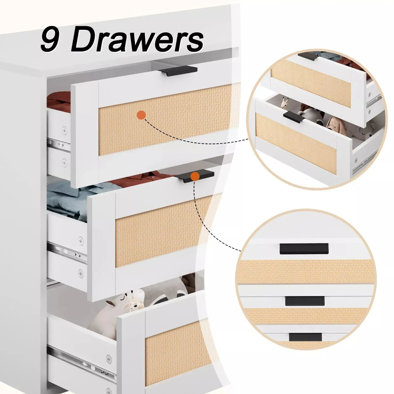Moss Rattan Wide 9 Drawer Chest Dresser - Image 4