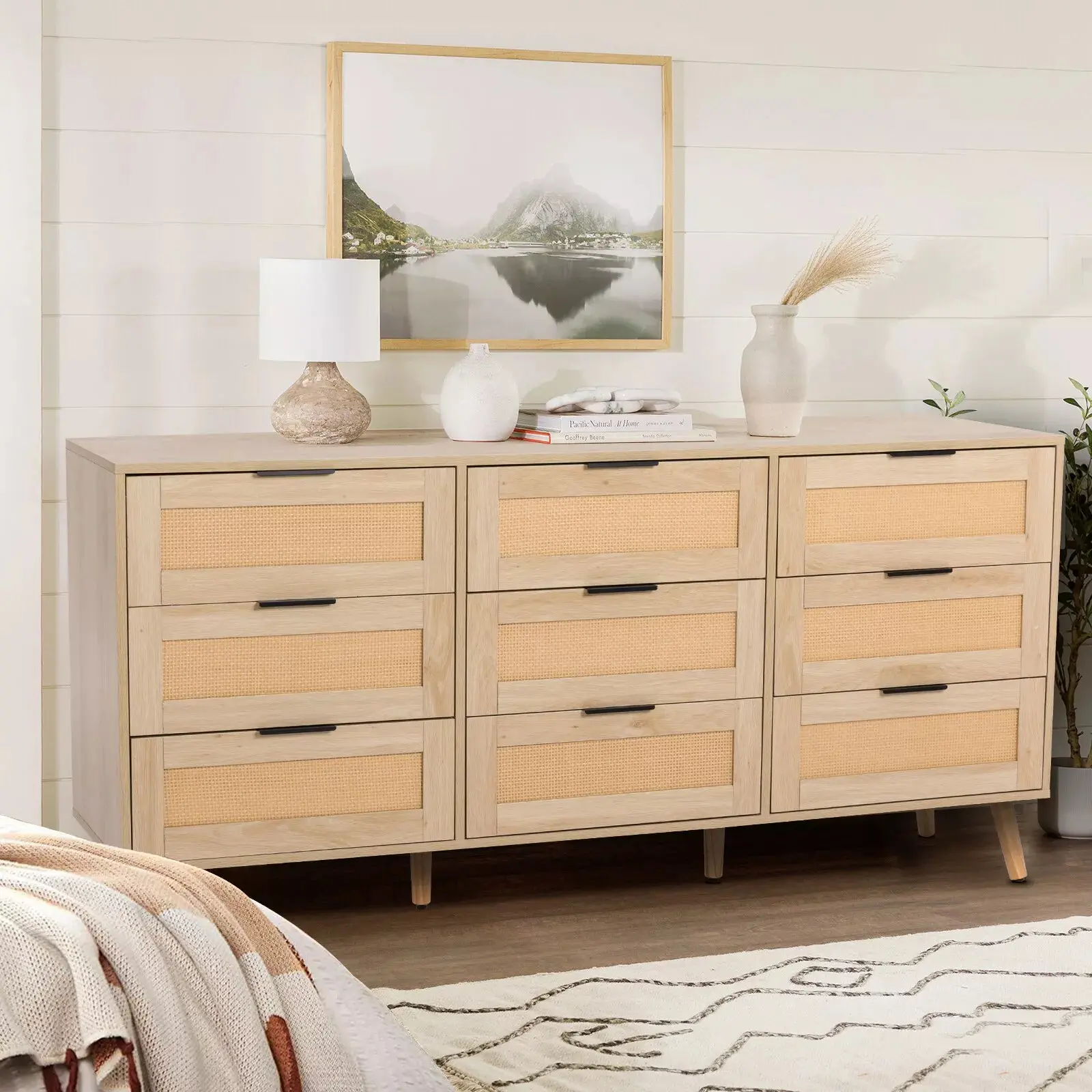Moss Rattan Wide 9 Drawer Chest Dresser - Image 7