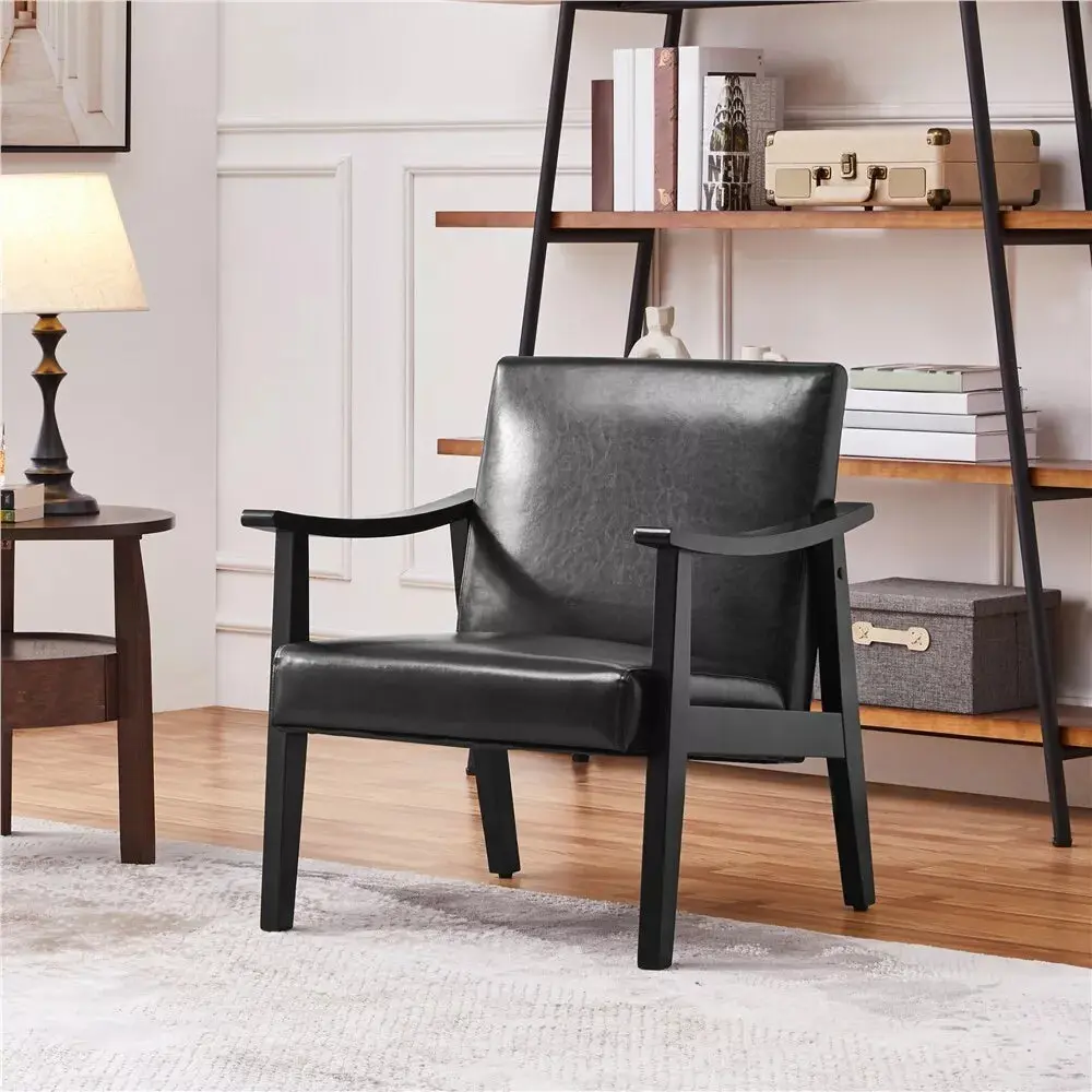 Nia Leather Mid Century Accent Armchair - Image 10