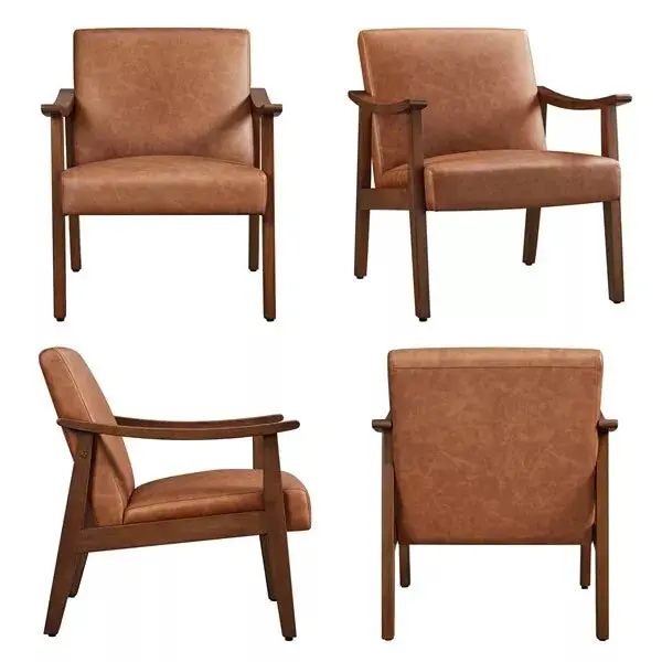 Nia Leather Mid Century Accent Armchair - Image 3