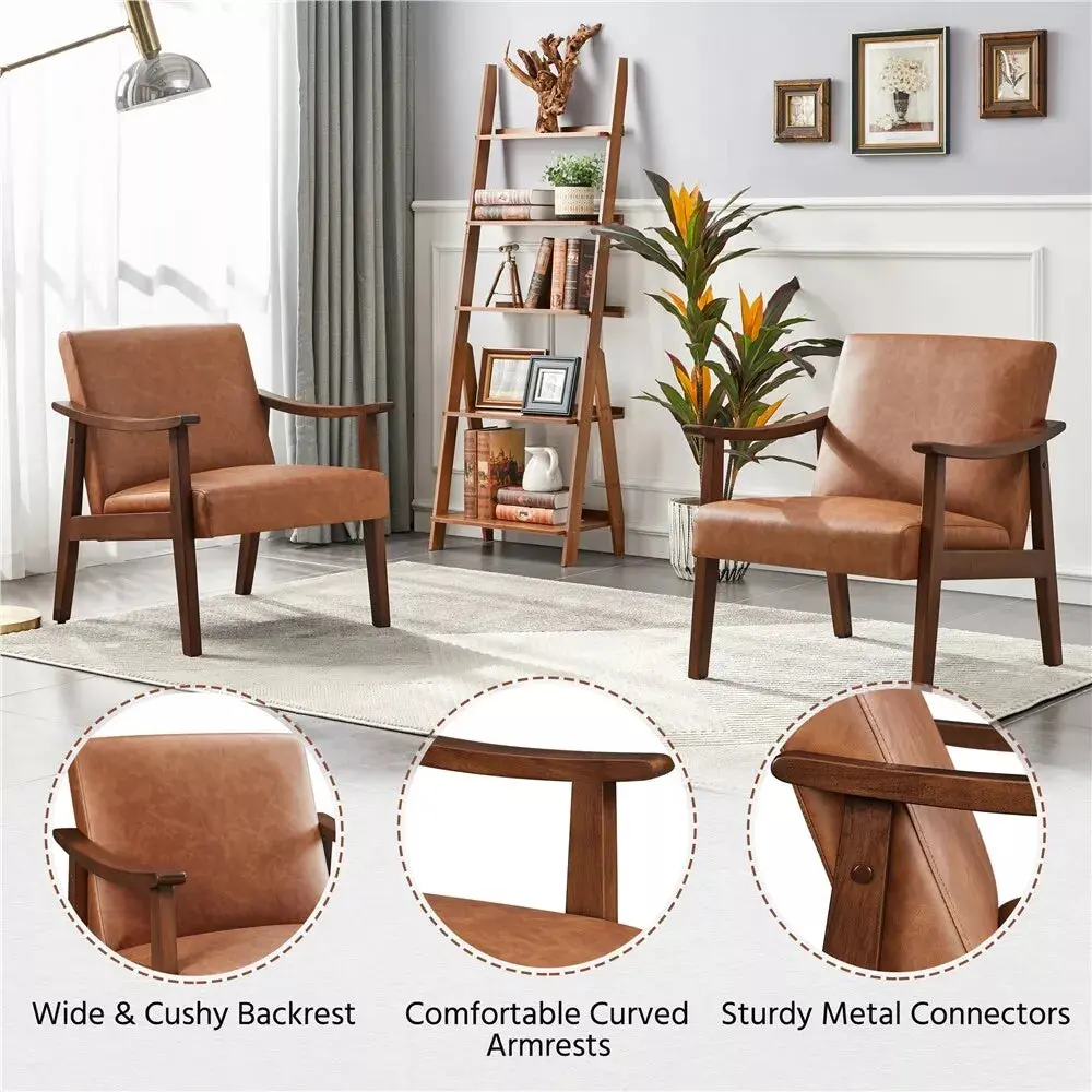 Nia Leather Mid Century Accent Armchair - Image 7