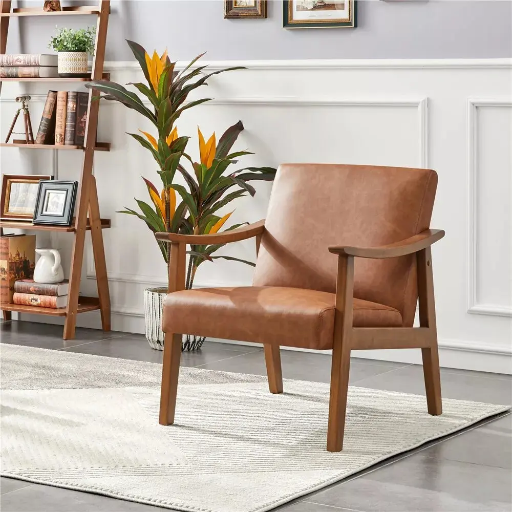 Nia Leather Mid Century Accent Armchair - Image 8