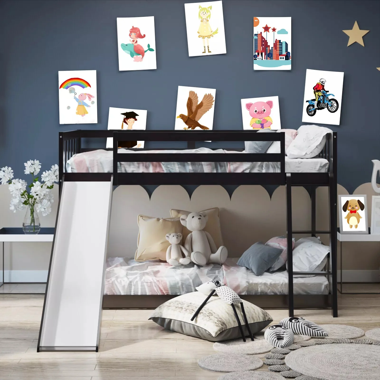 Nina Twin Over Twin Kids Bunk Bed With Slide - Image 2
