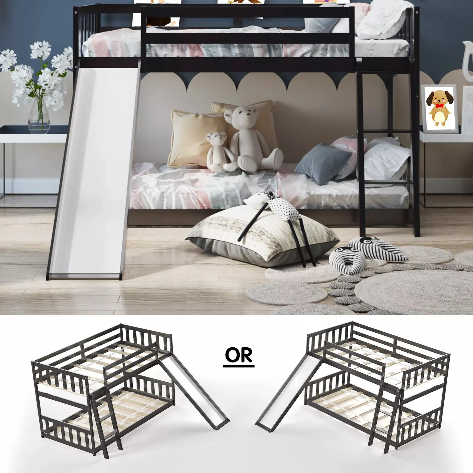 Nina Twin Over Twin Kids Bunk Bed With Slide - Image 6