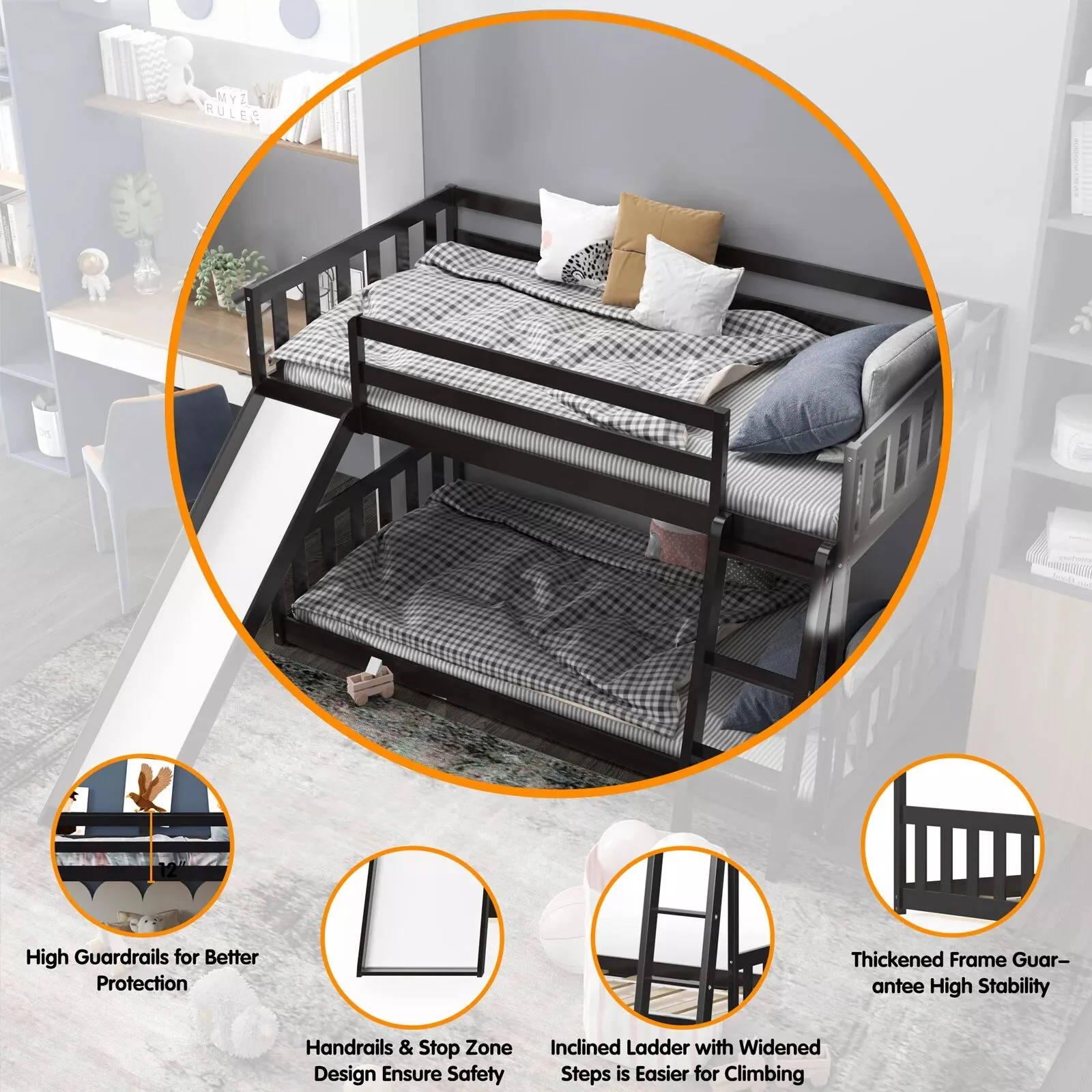 Nina Twin Over Twin Kids Bunk Bed With Slide - Image 7