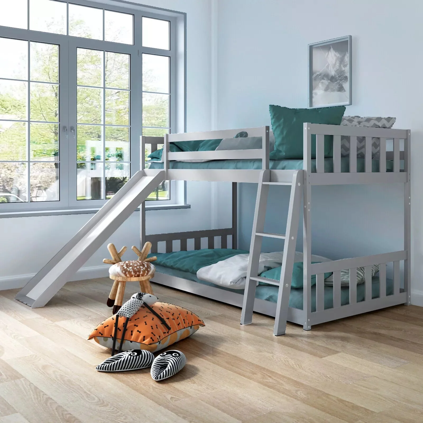 Nina Twin Over Twin Kids Bunk Bed With Slide - Image 8