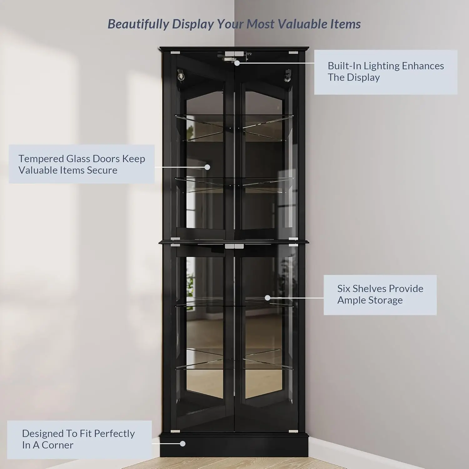 Nunez Corner Curio Cabinet With Glass Doors - Image 3