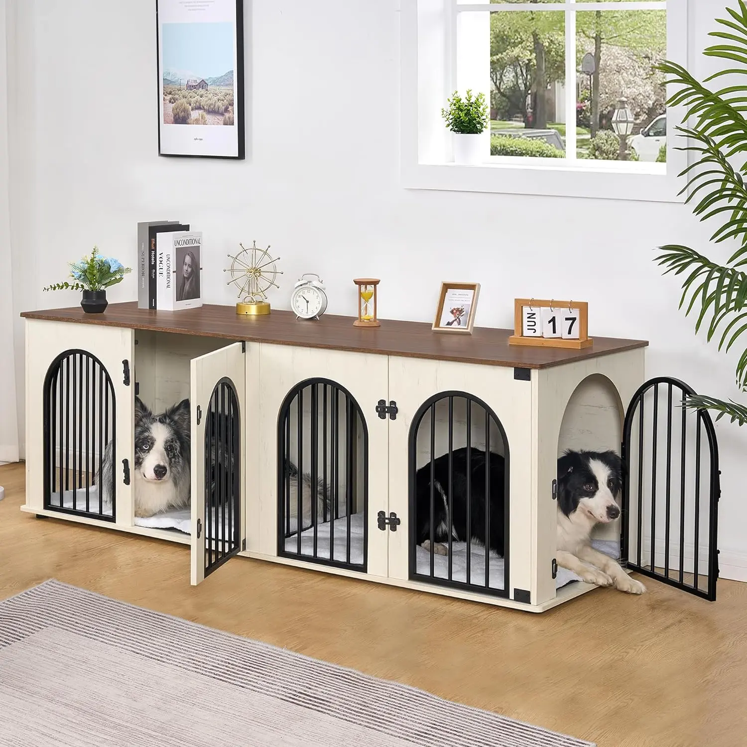 70.9" Oskar Double Dog Crate Furniture For 2 Dogs