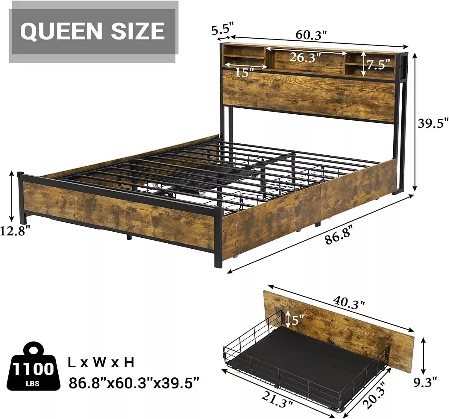 Otto Plateform Bed Frame With Storage & Light - Image 8