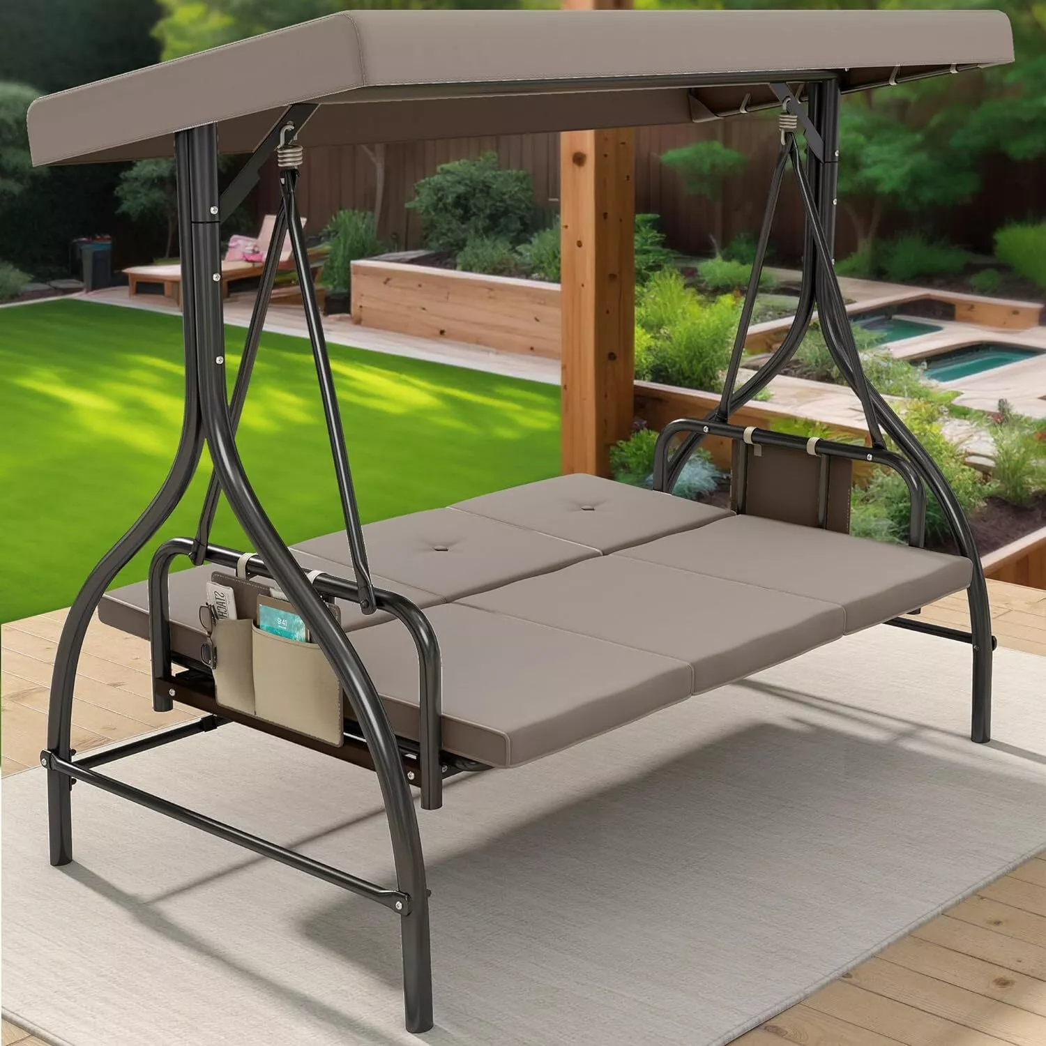 Outdoor Canopy Cushioned Patio Swing - Image 3