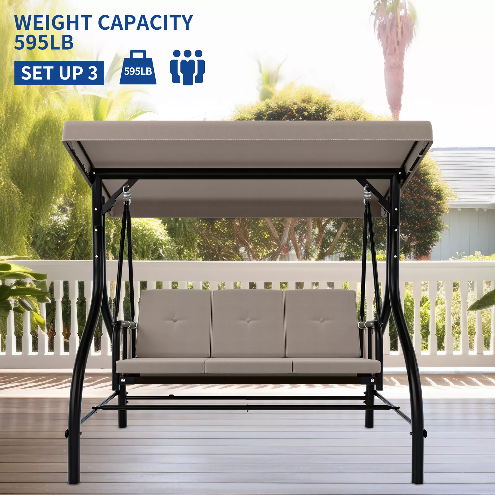 Outdoor Canopy Cushioned Patio Swing - Image 6