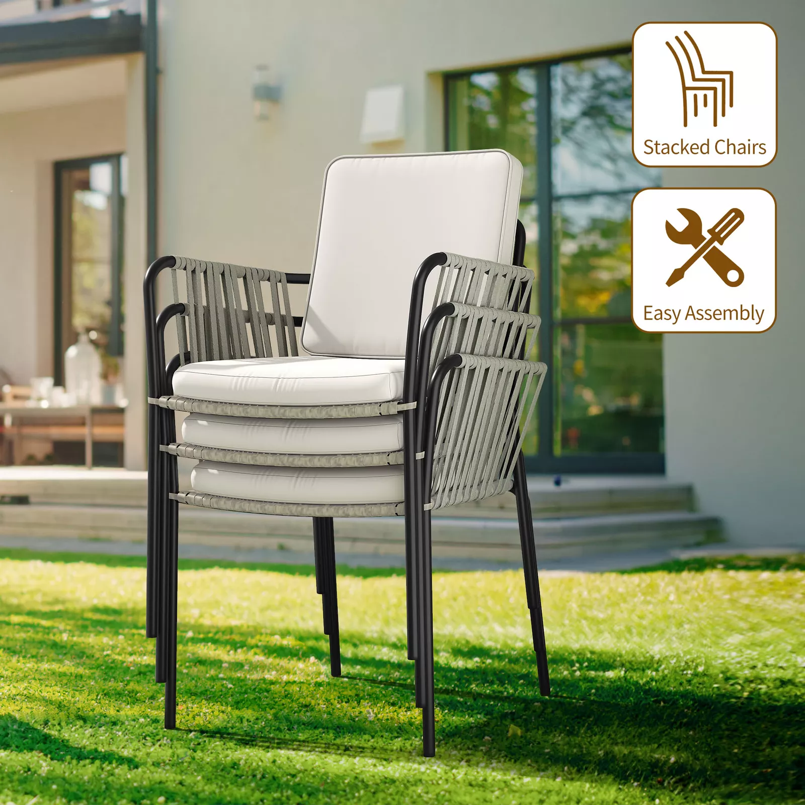 Outdoor Cushioned Rattan Patio Chair (Set of 4) - Image 3
