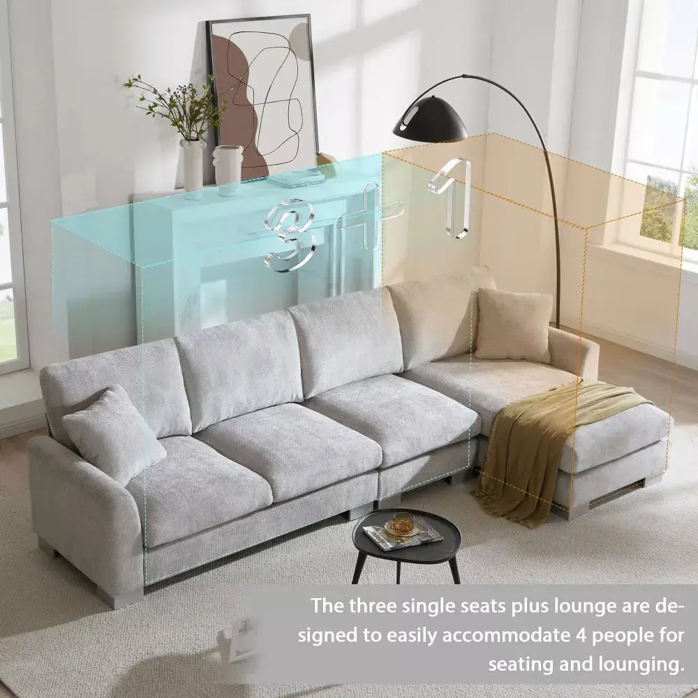 Oversized Chenille L Shaped Sectional Couch - Image 9
