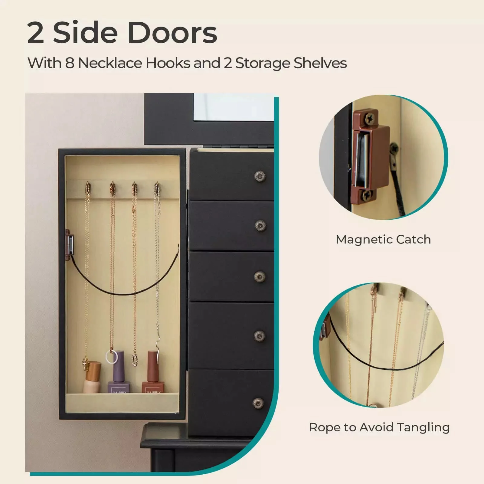 Paige Mirror Jewelry Armoire Cabinet - Image 6
