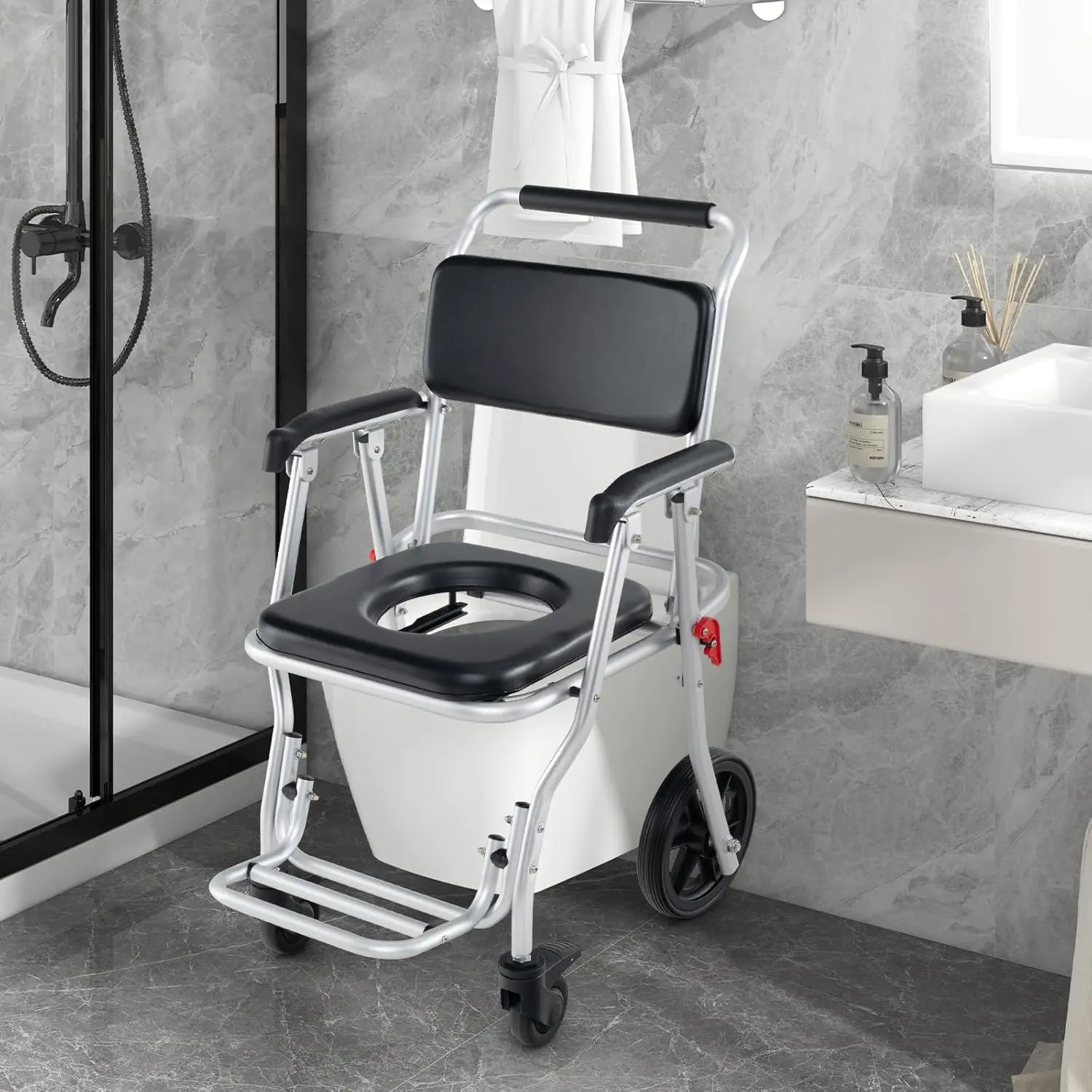 Pitts Foldable Elderly Shower Commode Wheelchair