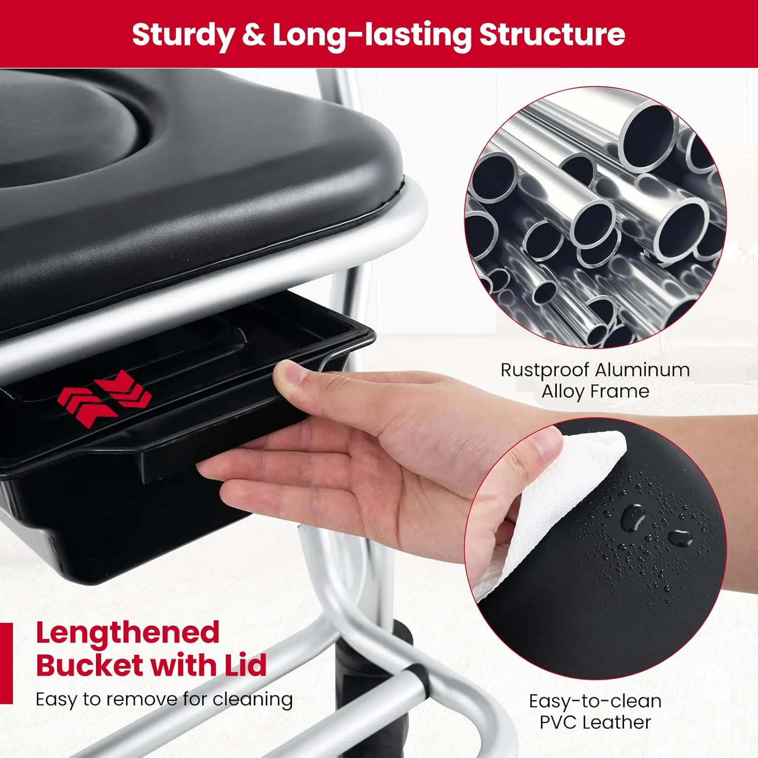 Pitts Foldable Elderly Shower Commode Wheelchair - Image 3