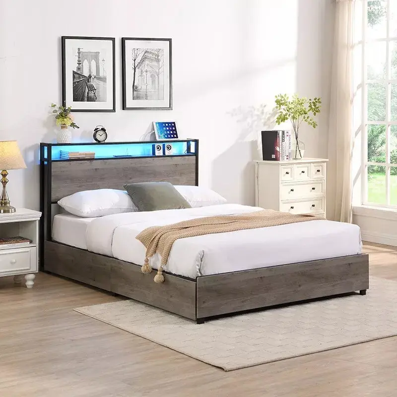 Queen Plateform Bed Frame With Storage & Light - Image 3