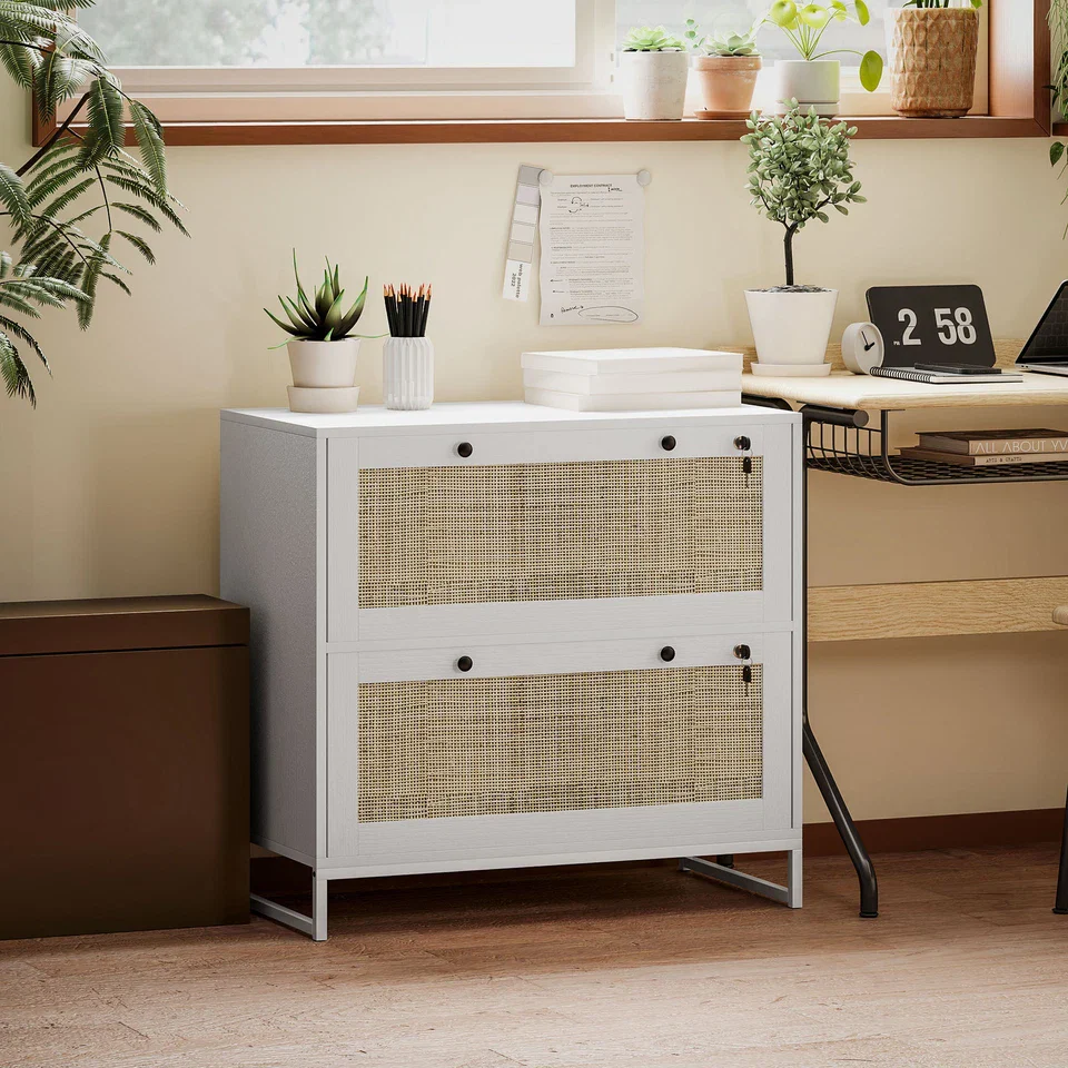 Rattan 2 Drawers File Cabinet