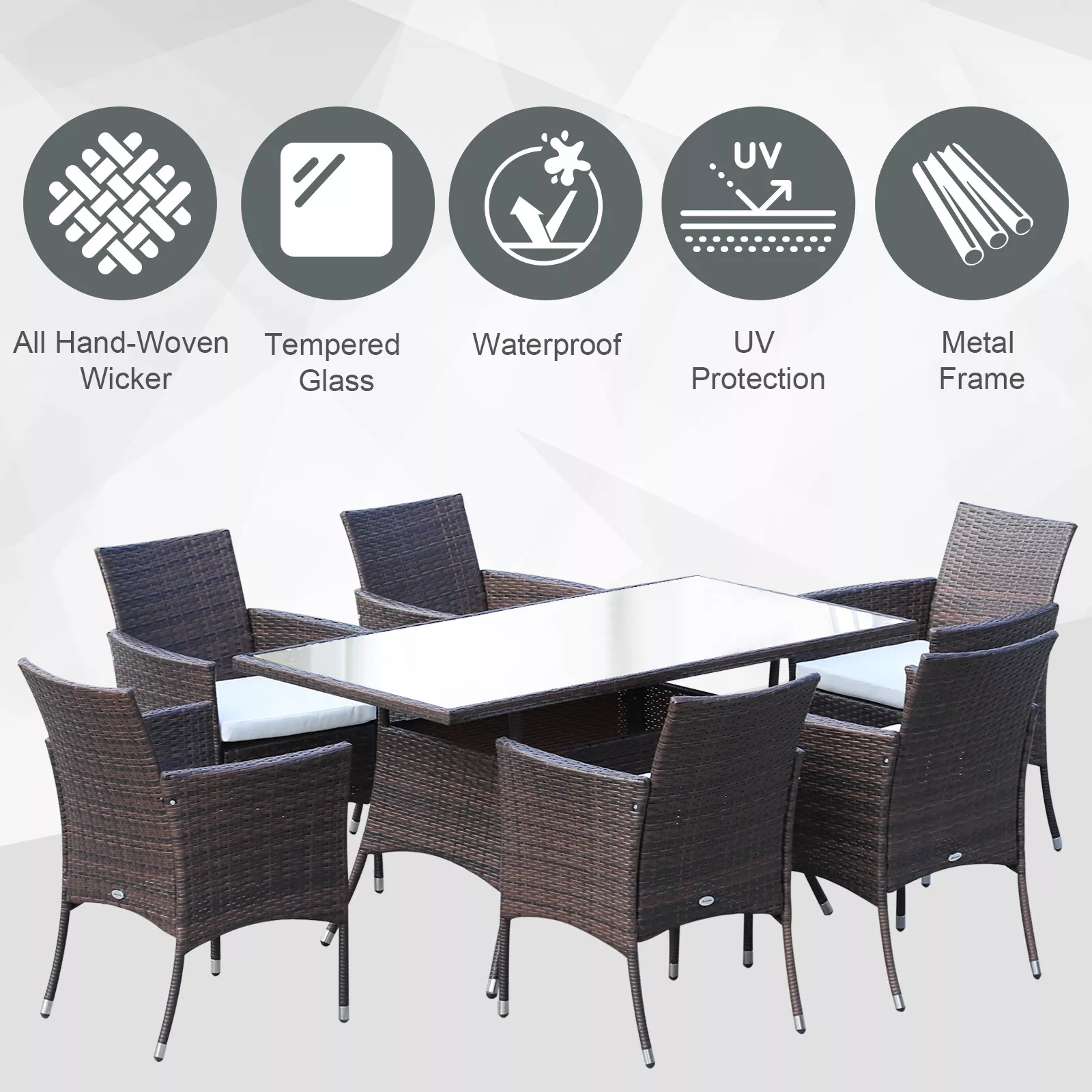 Rattan 6 Seater Outdoor Garden Dining Set - Image 3