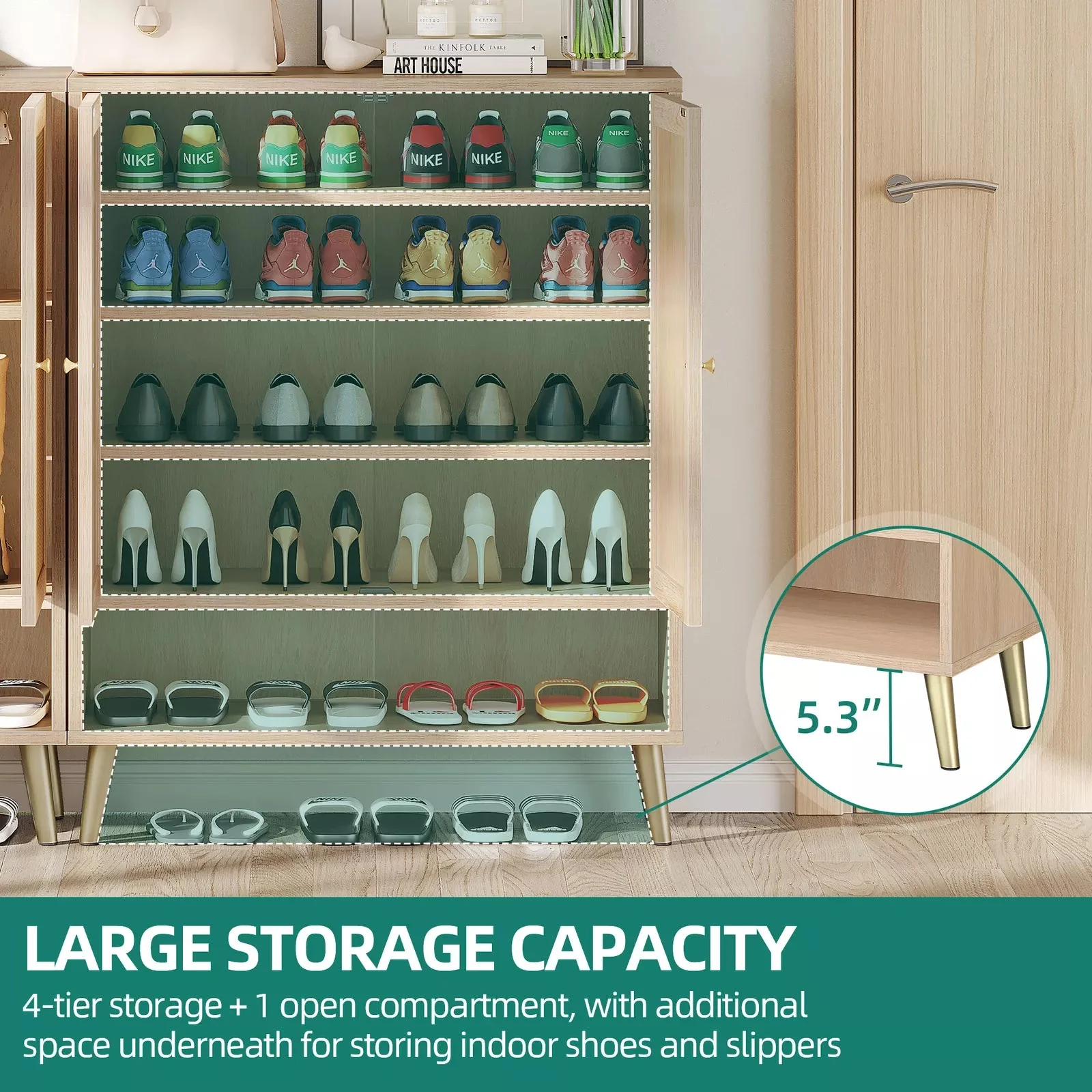Rattan Narrow Entryway Shoe Cabinet - Image 5