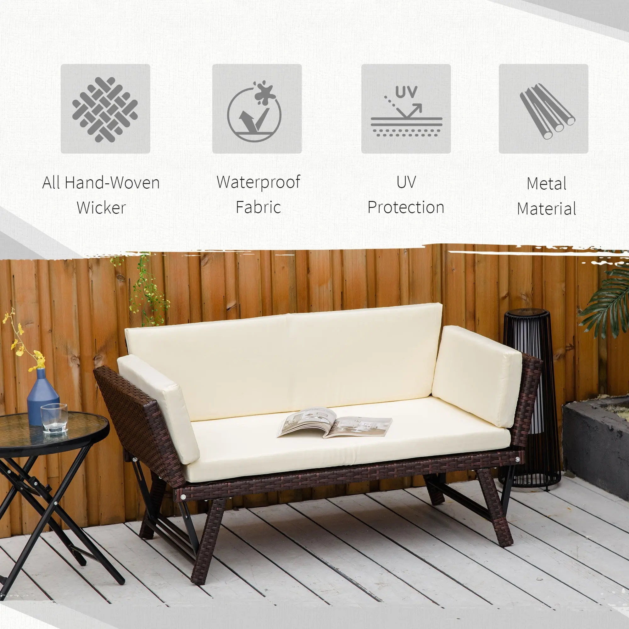 Rattan Outdoor Garden Foldable Bench - Image 6