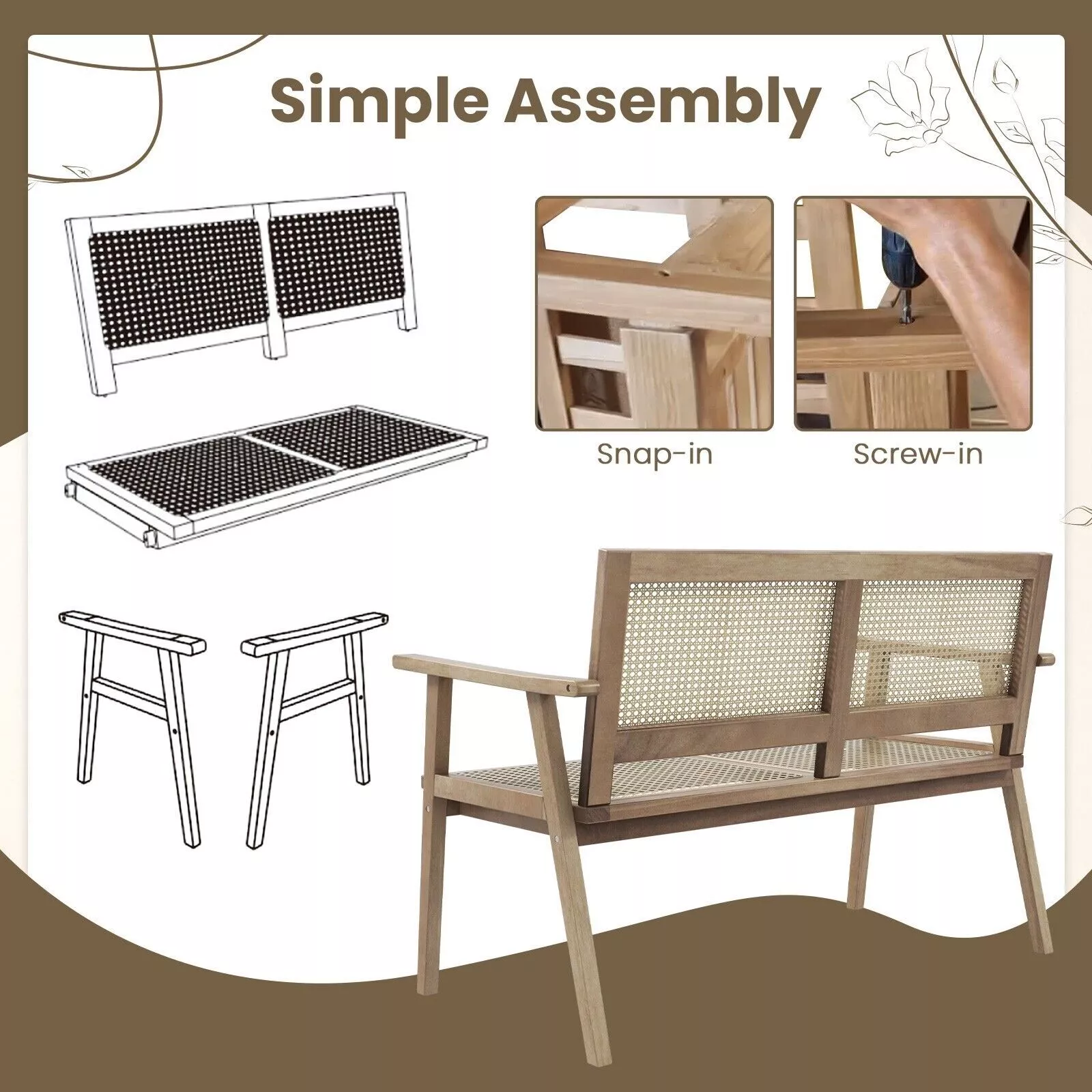 Rattan Wooden Outdoor Garden Bench - Image 6
