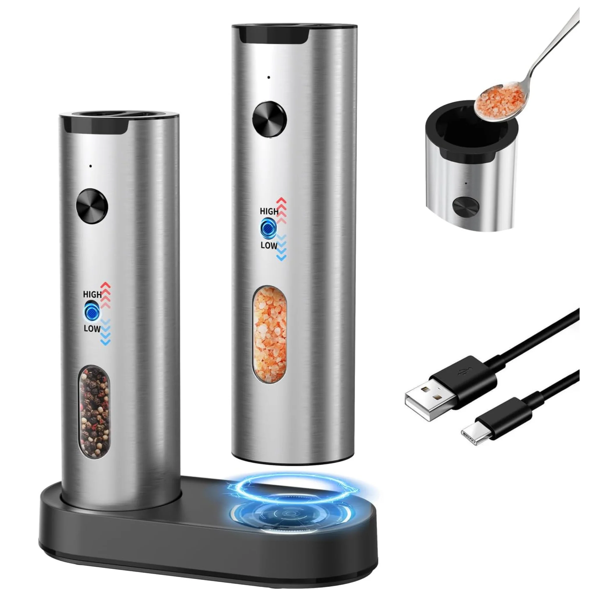 Rechargeable Electric Salt and Pepper Grinder Set