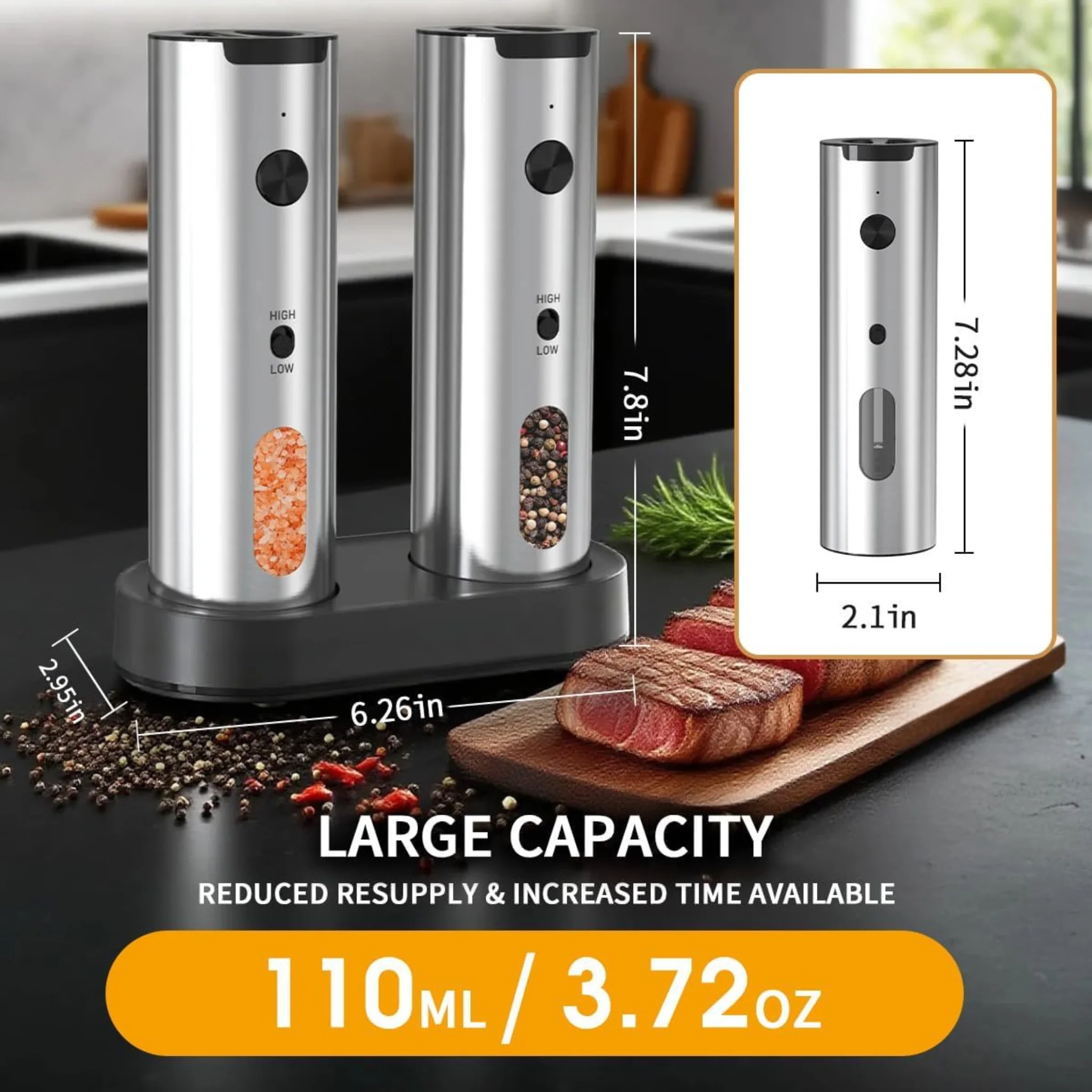 Rechargeable Electric Salt and Pepper Grinder Set - Image 2