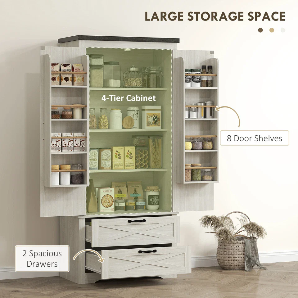 Rex Farmhouse Kitchen Pantry Cabinet - Image 4