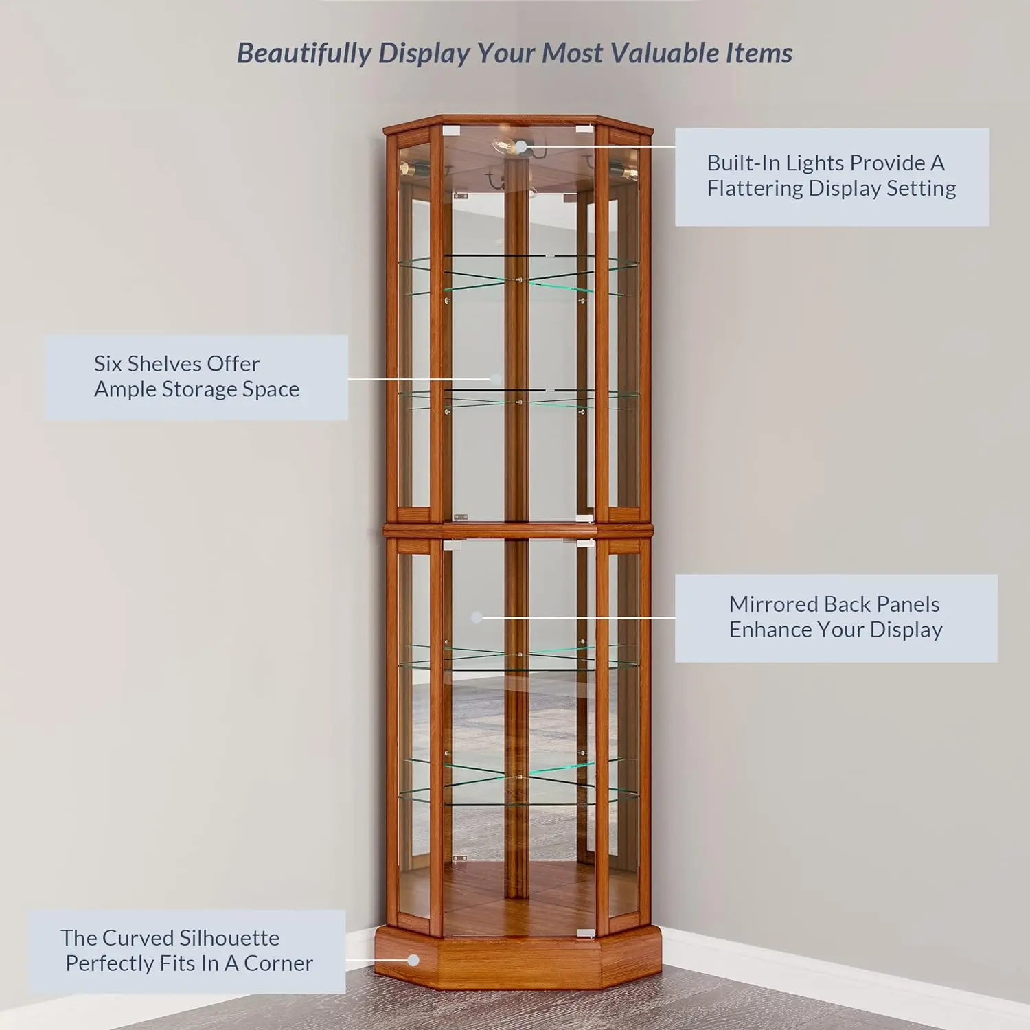 Romeo Corner Curio Cabinet With Glass Doors - Image 3