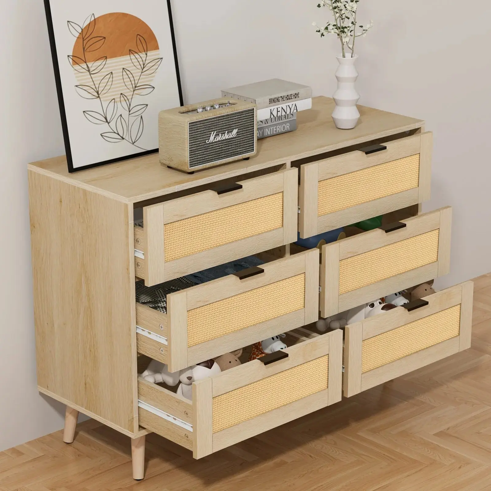 Rush Rattan 6 Drawer Chest Dresser - Image 2