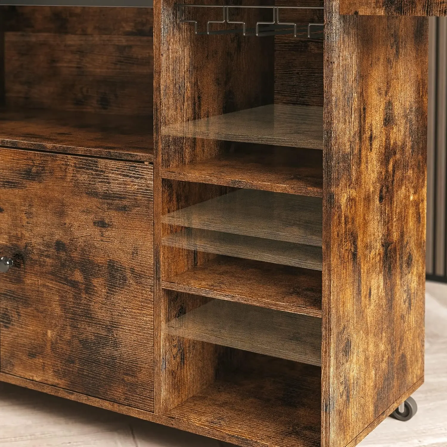 Rustic Rolling Drop Leaf Kitchen Island Cart - Image 5