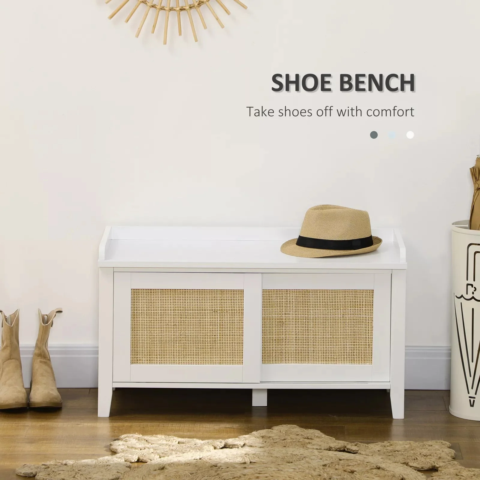 Rattan Small Entryway Shoe Storage Bench - Image 4