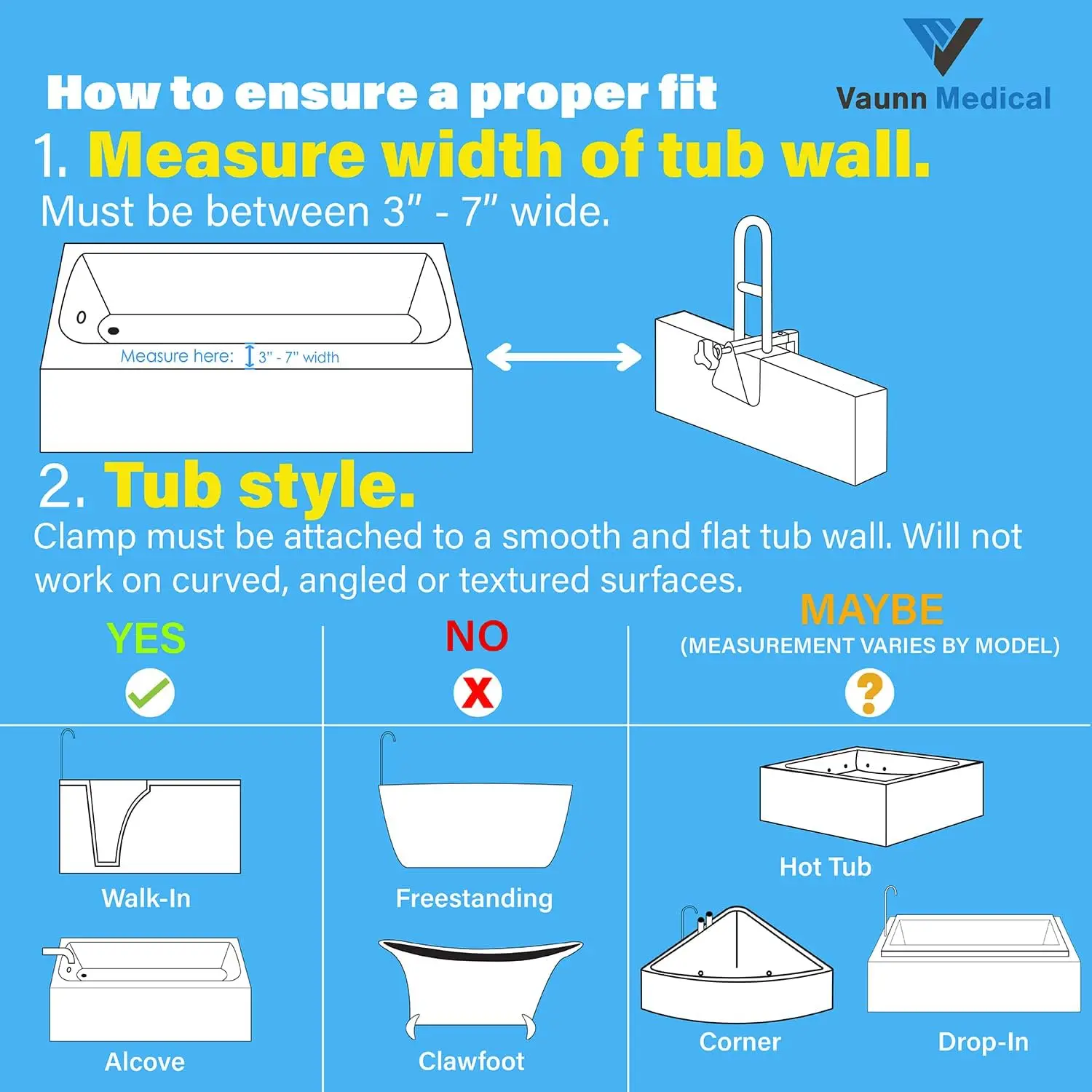 Senior Assist Adjustable Bathtub Safety Rail Shower Grab Bar Handle - Image 2