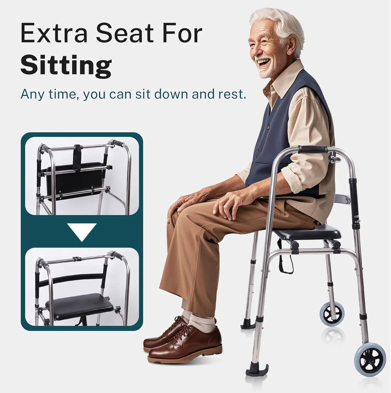 Senior Lightweight Mobility Walker With Seat - Image 6