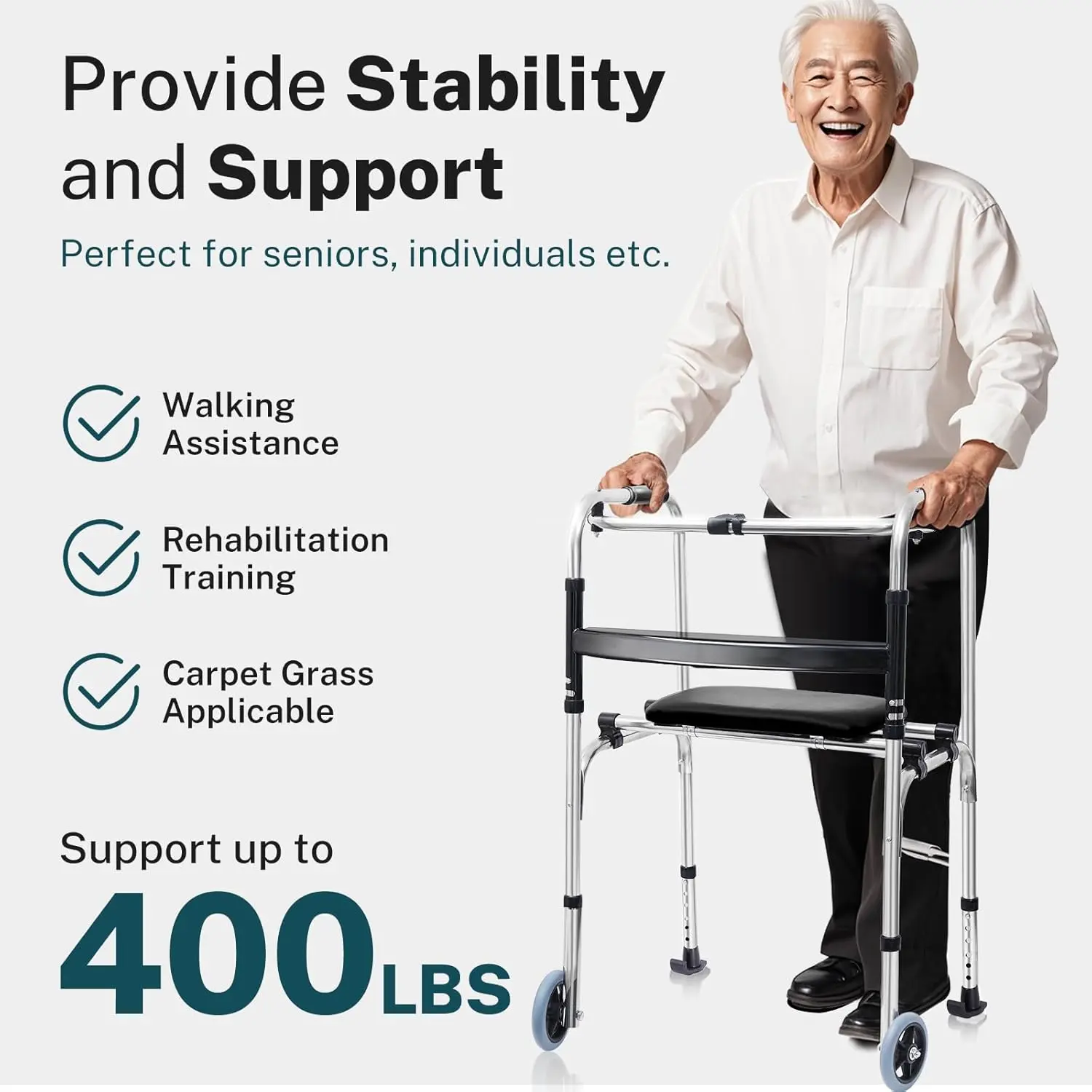 Senior Lightweight Mobility Walker With Seat - Image 8
