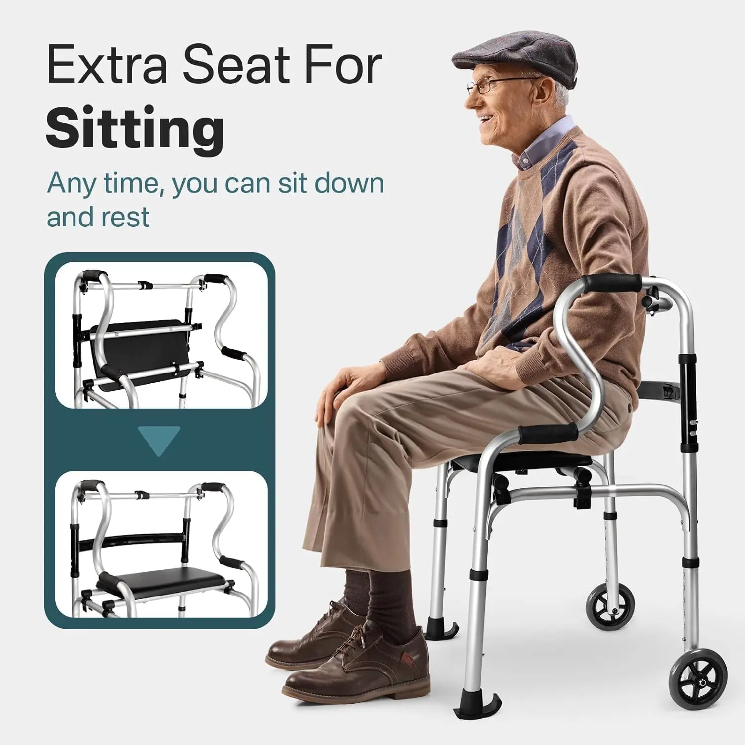 Senior Lightweight Mobility Walker With Seat (Dual Handle) - Image 4