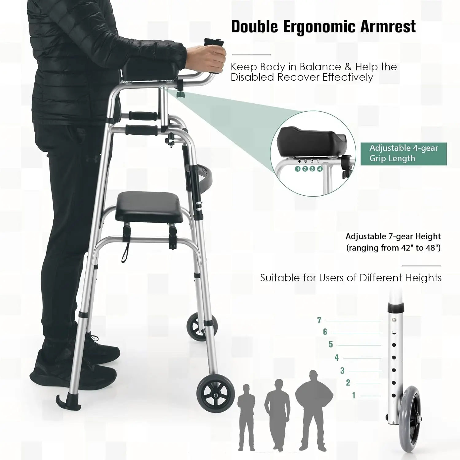 Senior Lightweight Upright Mobility Walker With Seat - Image 3