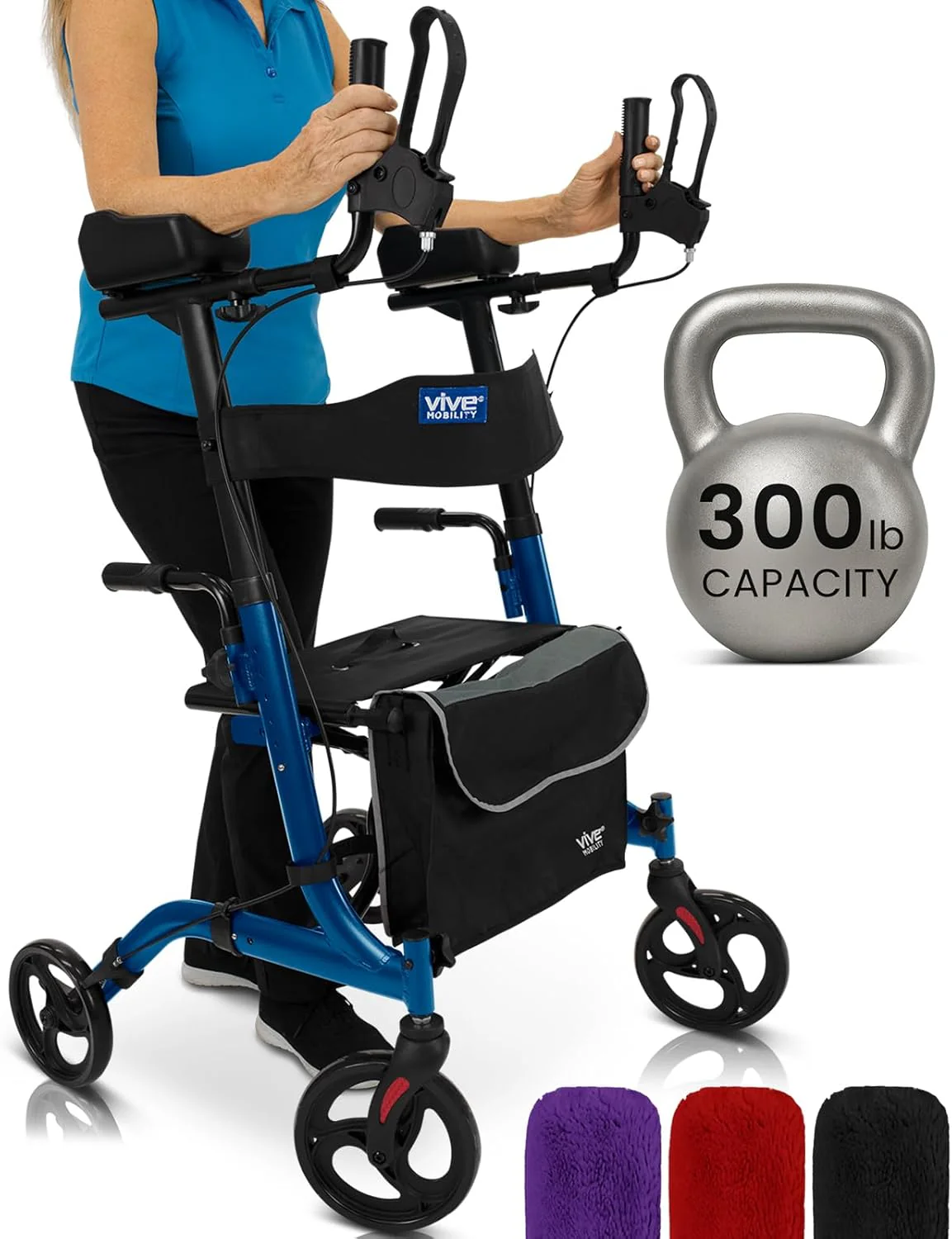 Senior Upright Mobility Walker With Seat - 300lb Capacity